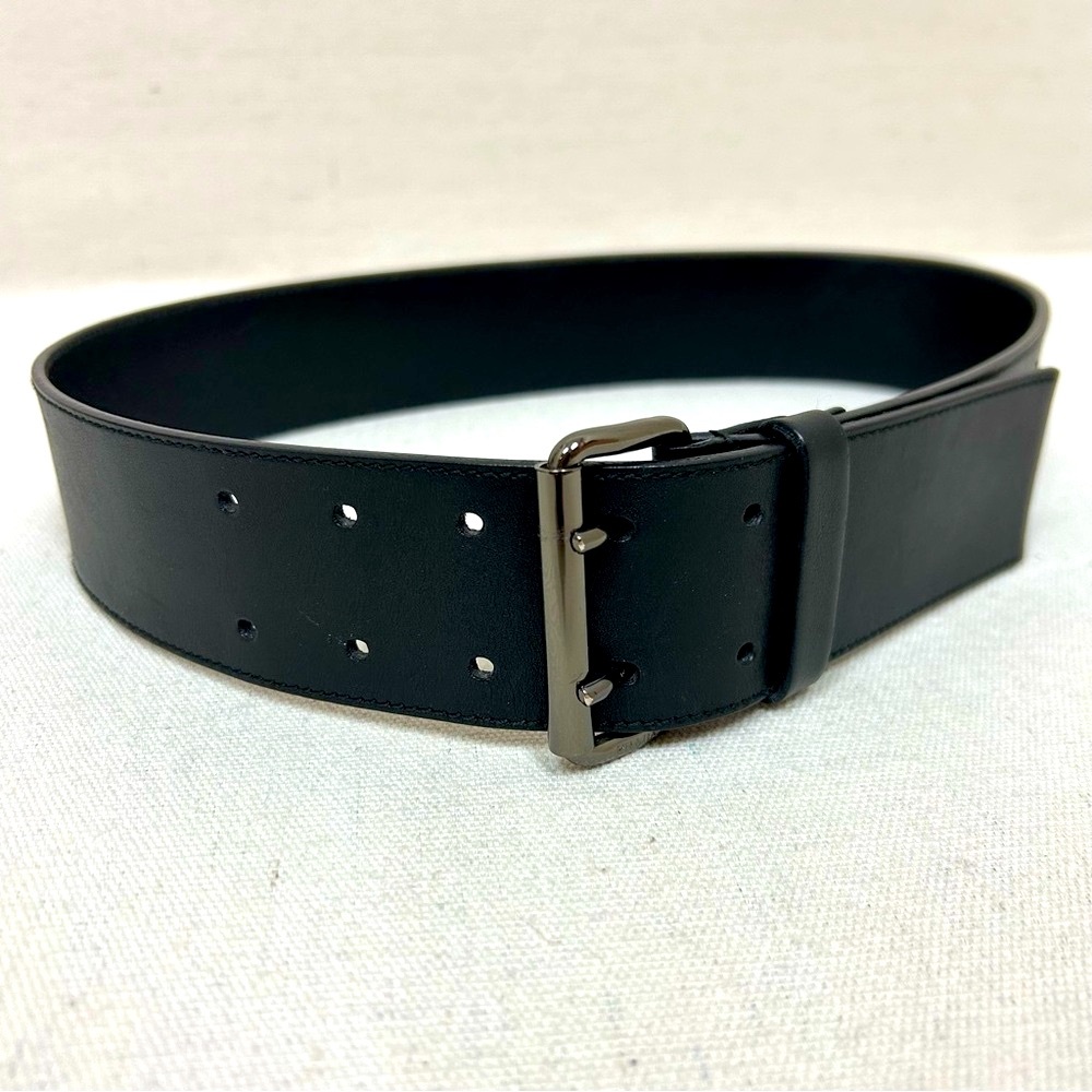 PRADA Vintage Black Leather Belt with Silver Buckle - Picture 1 of 7
